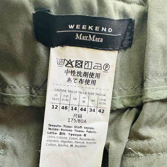 Max Mara Weekend Recco Wide Leg Pants Green Size 12 IT 46 Belted Culotte Ankle - Picture 4 of 12